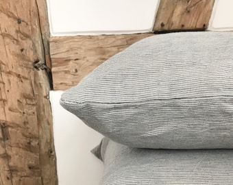 Lot de 2, 4, 6 taies d'oreiller en lin ramolli bleu/rayures naturelles/coussins rayés en lin/taies décoratives/livraison gratuite