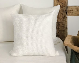 Off white waffle linen throw pillow case/ waffle pillow cover in cream white/Linen cushion cover/pillow sham/free shipping
