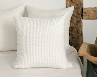 Blanc cassé lin gaufré jeter taie d'oreiller / taie d'oreiller gaufré en blanc crème / housse de coussin en lin / taie d'oreiller / livraison gratuite