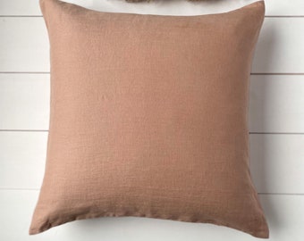 Set of 2, 4, 6 Stonewashed linen pillow cases in dusty coral pink/Softened linen throw pillows in salmon pink/decorative pillow cases