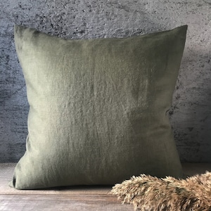 Stonewashed linen pillow cases in stylish forest green/Softened linen throw pillows in dark green/decorative pillow cases