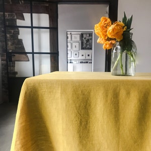 Stonewashed linen tablecloth in dusty yellow /softened linen tablecloth/Dinner Tablecloth in mustard yellow/free express shipping image 1
