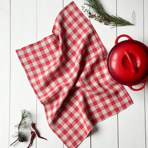 Soft linen gingham tea towel in different colors/grid check farmhouse washed linen kitchen towel/Stonewashed dish towels/different colors