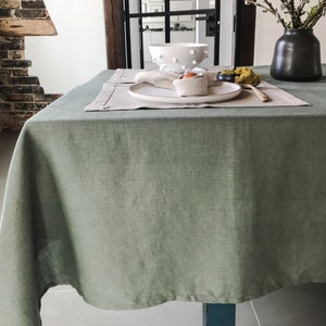 Stonewashed linen tablecloth in forest green/dark green softened linen tablecloth/Dinner Tablecloth in dusty green/free shipping image 1