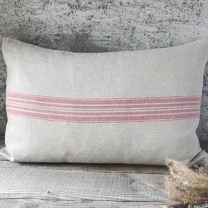 Set van 2 rustieke linnen kussenslopen/linnen sierkussenhoezen/gestreepte decoratieve kussenslopen/graanzak kussenslopen/gratis verzending