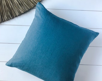 Set of 2, 4, 6 Softened linen pillow cases in dusty turquoise/Linen throw pillows in marine blue/decorative cases/free shipping