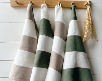 Set of 2, 4 and 6 striped linen tea towels in various colors, handmade dish towels, washed linen kitchen towels/FREE SHIPPING