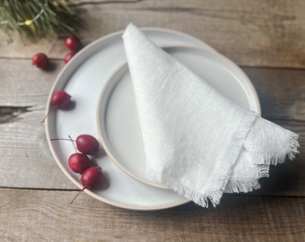 Set of 2, 4, 6, 8 and 12 washed linen napkins in off white with fringes/Rustic stonewashed fringed milk white linen napkins/FREE SHIPPING