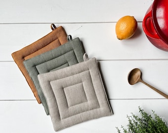 Linen pot holders in different colors/Quilted pot holder/linen hot pad/Heat resistant linen pot holder