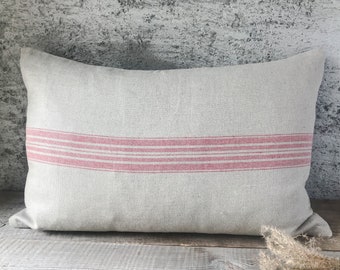 Set of 2 Rustic linen pillow cases /Linen throw pillow covers/striped decorative pillow cases/grain sack pillow cases/free shipping