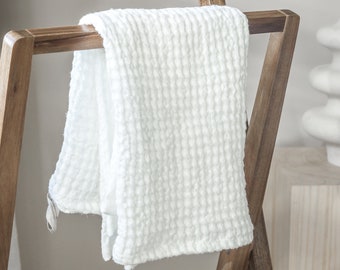 Toalla de baño de gofres de lino suave en toallas de gofres blancas/suaves y esponjosas/toalla de spa de calidad/toallas de mezcla de lino absorbente/envío gratuito