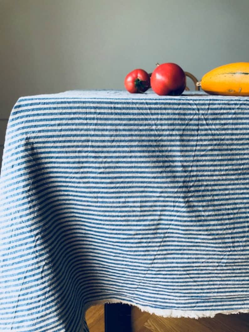 Striped Linen Tablecloth in different colors/raw edge striped softened linen tablecloths/Dinner Tablecloth/Free shipping image 4