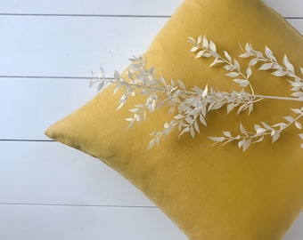 Softened linen pillow case in dusty yellow/washed linen throw pillows in honey yellow/decorative pillow cases
