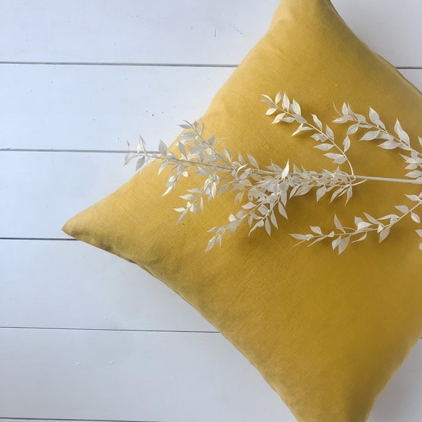 Juego de 2, 4, 6 fundas de almohada de lino suavizadas en amarillo polvoriento/almohadas de lino en amarillo miel/fundas decorativas/envío gratuito