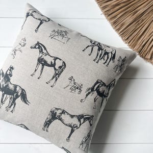 Set of 2, 4 and 6 Softened Linen Throw Pillow Cover in Horse Pattern/Double sided linen pillow case/Horse Decor/ Farmhouse Linen Cushion