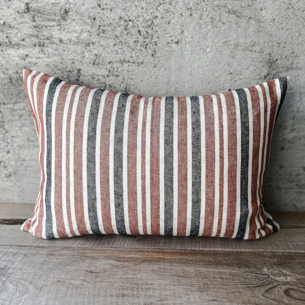 Washed linen pillowcase in different thin and thick stripes/farmhouse pillow cover/decorative sham in stripes