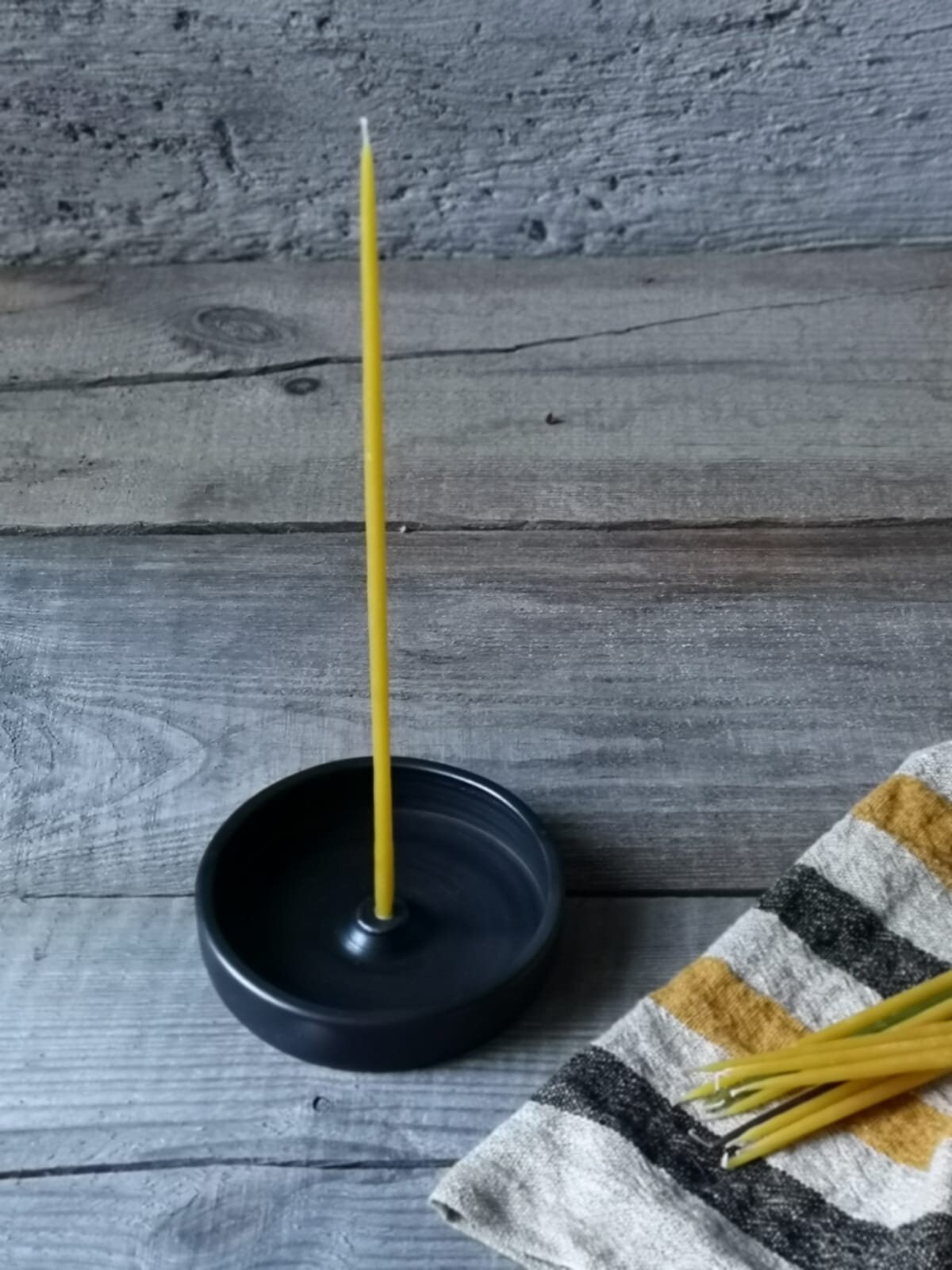 Handmade Black Ceramic Candle Holder/thin Taper Candle Etsy