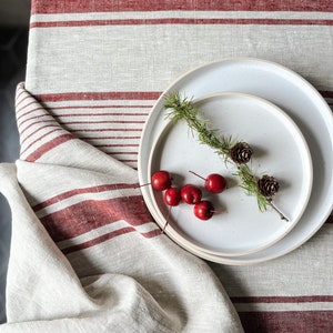 Rustic natural linen tablecloth in blue, black, green and red stripes/grain sack linen tablecloth/linen farm style tablecloth/free shipping image 3