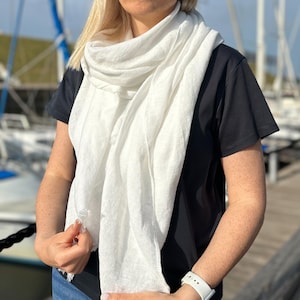 Soft heavyweight linen scarf in cream/off white, handmade white linen shawl/unisex long linen wrap/Fringed linen shawl/free shipping