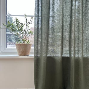 Set di 2 tende in lino semitrasparente lavato in diversi colori/pannelli per tende con tasca per asta e nastro di testa multifunzionale