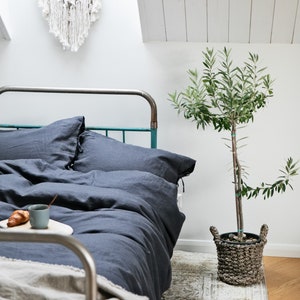 Charcoal gray linen duvet cover with ties/Stonewashed linen bedding/linen duvet custom size dark gray