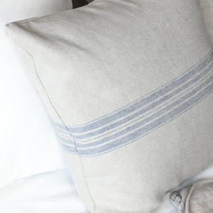 Set of 2 Rustic linen pillow cases with blue stripe/Linen throw pillow covers/striped pillow cases/grain sack pillow cases/free shipping