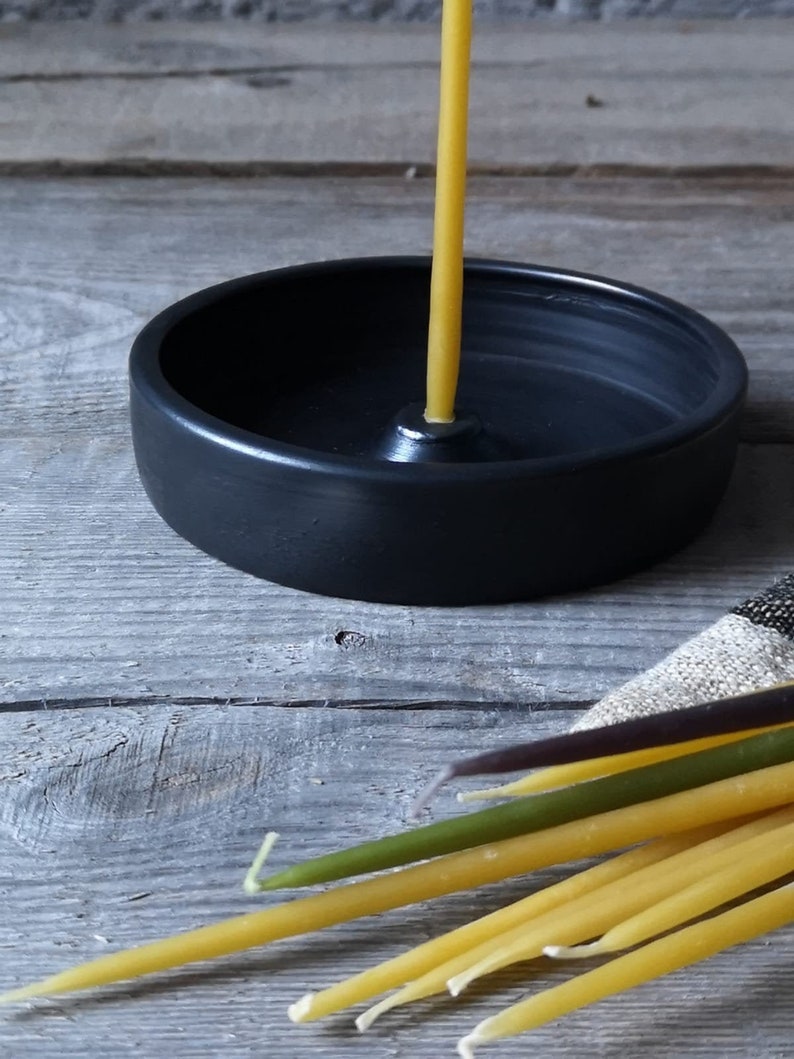 Handmade Black Ceramic Candle Holder/thin Taper Candle Etsy