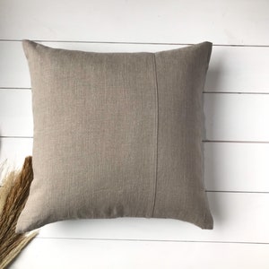 Stonewashed natural undyed linen pillow case with decorative seam/Linen cushion cover with hidden zipper/decorative line pillow sham