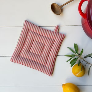 Linen pot holders in vibrant color stripes/Quilted pot holder/linen hot pad/Heat resistant linen pot holder/gift idea