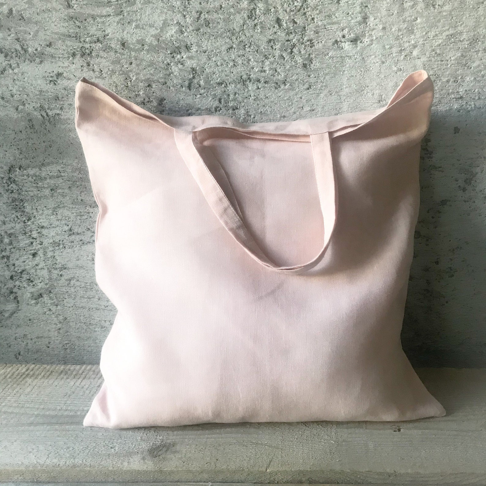 Linen Grocery Bag/linen Tote Bag in Light Pink/foldable Etsy Canada