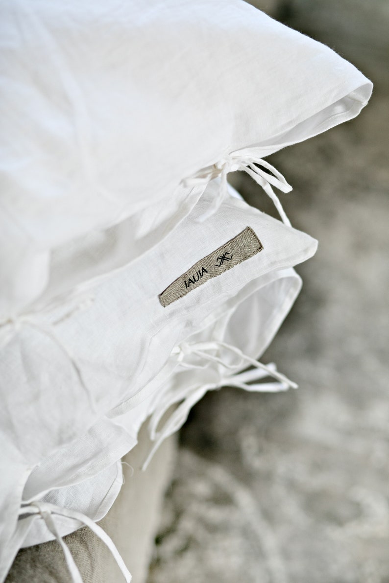 Off White linen duvet cover with ties/Stonewashed linen bedding/washed linen duvet custom in cream white image 3