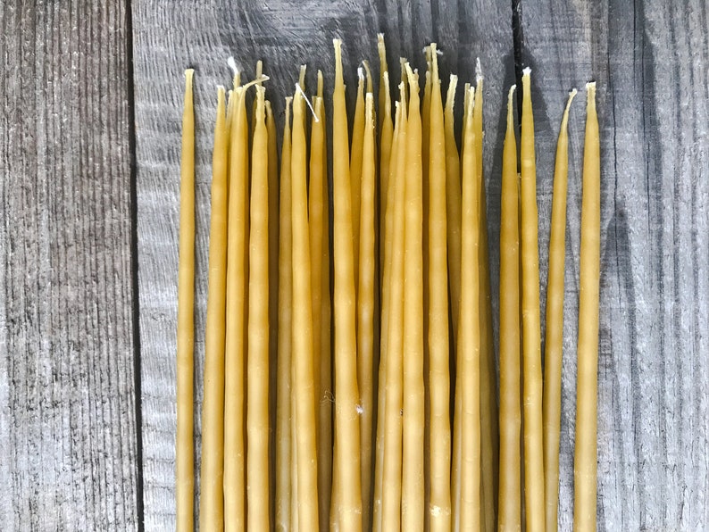 Set of 10 thin 100 natural beeswax handdipping candles/ Etsy