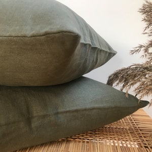 Stonewashed linen pillow cases in stylish forest green/Softened linen throw pillows in dark green/decorative pillow cases image 6