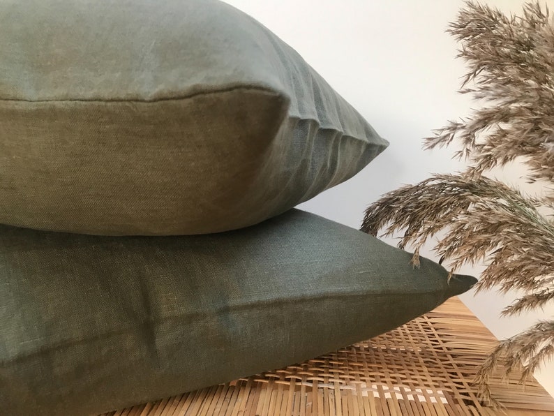 Stonewashed linen pillow cases in stylish forest green/Softened linen throw pillows in dark green/decorative pillow cases image 6