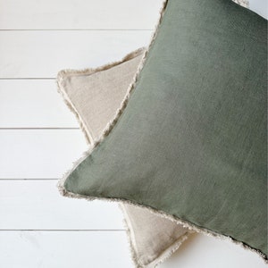 Set van 2 sierkussenslopen van gewassen linnen met natuurlijke linnen franje in verschillende kleuren/kussenhoes met franje/gratis verzending
