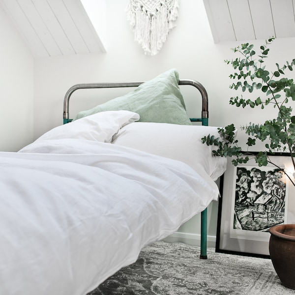 Off White linen duvet cover with ties/Stonewashed linen bedding/washed linen duvet custom in cream white