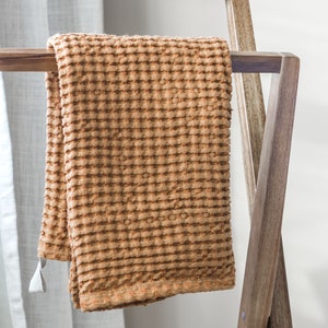 Soft Linen waffle bath towels in dusty orange soft and puffy waffle towels/quality spa towels/absorbent linen/cotton towels/free shipping image 1