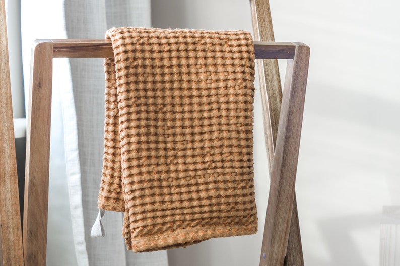 Soft Linen waffle bath towels in dusty orange soft and puffy waffle towels/quality spa towels/absorbent linen/cotton towels/free shipping image 1