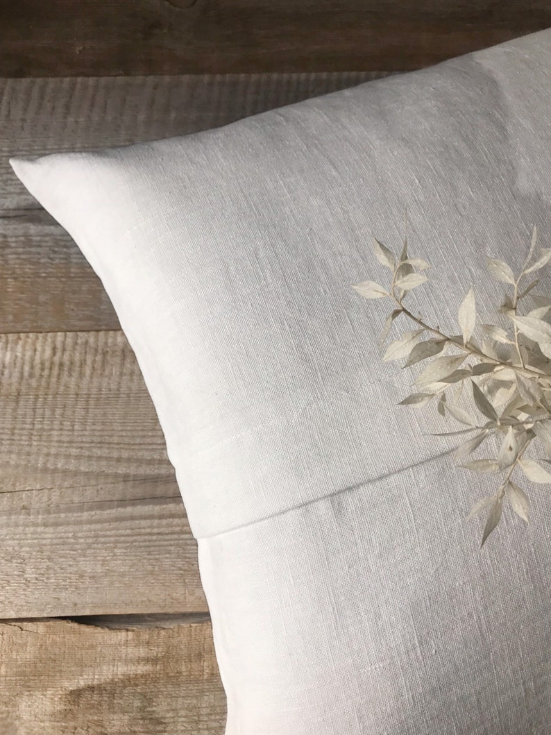 Set of 2,4 and 6 Stonewashed linen throw pillow cases in off white pleated in the middle/Linen cushion covers with hidden zipper/pillow sham image 4