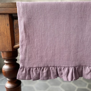 Soft washed linen table runner with ruffles in different colors/custom size linen table runner/linen table decor/free shipping image 5