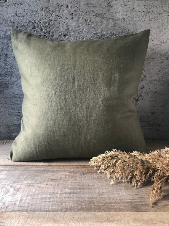 Set of 2, 4, 6 Stonewashed Linen Pillow Cases in Stylish Forest  Green/softened Linen Throw Pillows in Hunter Green/decorative Pillow Cases  