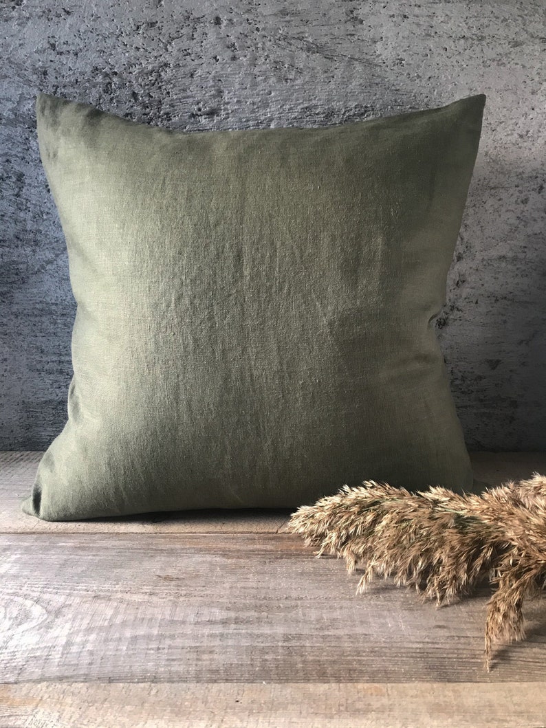 Stonewashed linen pillow cases in stylish forest green/Softened linen throw pillows in dark green/decorative pillow cases image 1