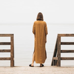 Loose linen dress DUNE in cinnamon/long linen dress/Maxi Linen dress/Long sleeve linen dress/oversized linen dress in cinnamon/free shipping image 3