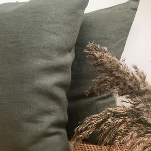 Stonewashed linen pillow cases in stylish forest green/Softened linen throw pillows in dark green/decorative pillow cases image 7