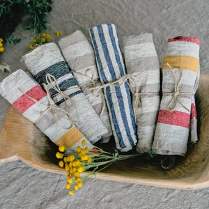 Thick Linen tea towels in various patterns, Handmade kitchen towels, Rough linen hand towels, Rustic dish towels