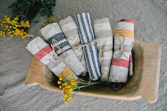 Thick Linen Tea Towels in Various Patterns, Handmade Kitchen Towels, Rough  Linen Hand Towels, Rustic Dish Towels 