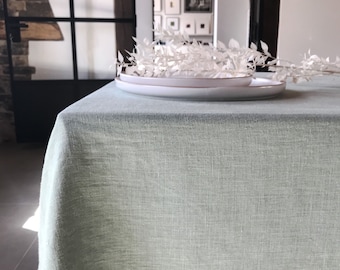 Stonewashed linen tablecloth in dusty mint/softened linen tablecloth/Washed linen Dinner Tablecloth in light sage /free shipping