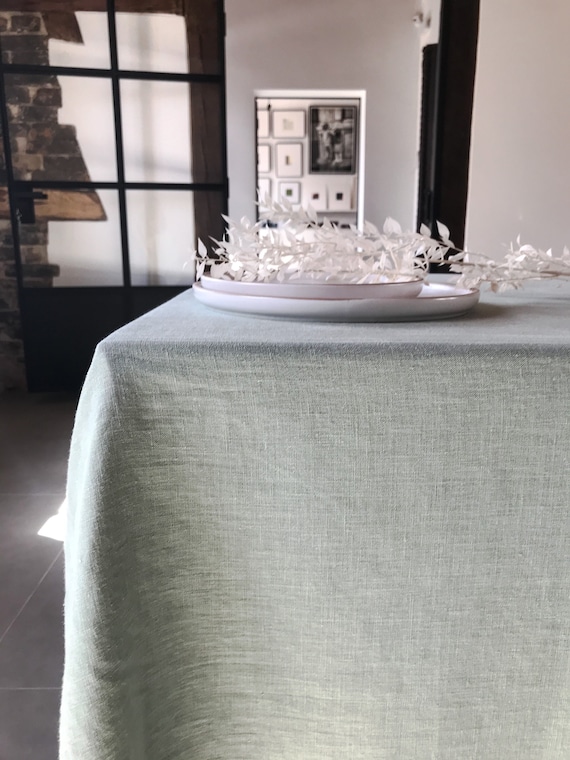 Stonewashed linen tablecloth in dusty mint/Washed linen Dinner Tablecloth in light sage/EXPRESS SHIPPING