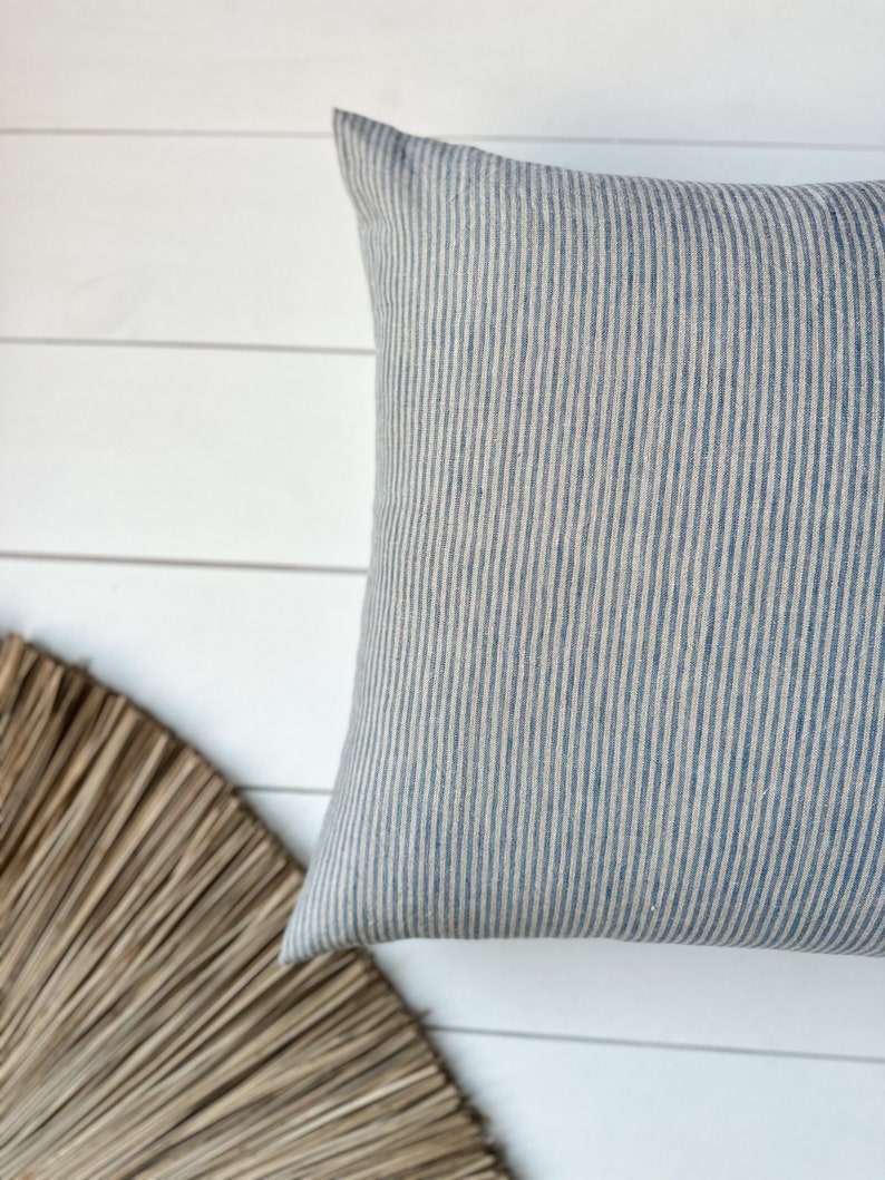 Set of 2, 4, 6 Softened linen pillow cases in rustic blue/natural stripes/Linen throw pillows in stripes/decorative cases/free shipping image 3