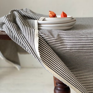 Striped Linen Tablecloth in different colors/raw edge striped softened linen tablecloths/Dinner Tablecloth/Free shipping image 3